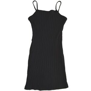 SHEIN Womens Small Ribbed Knit Bodycon Mini Dress Black Sleeveless Stretch